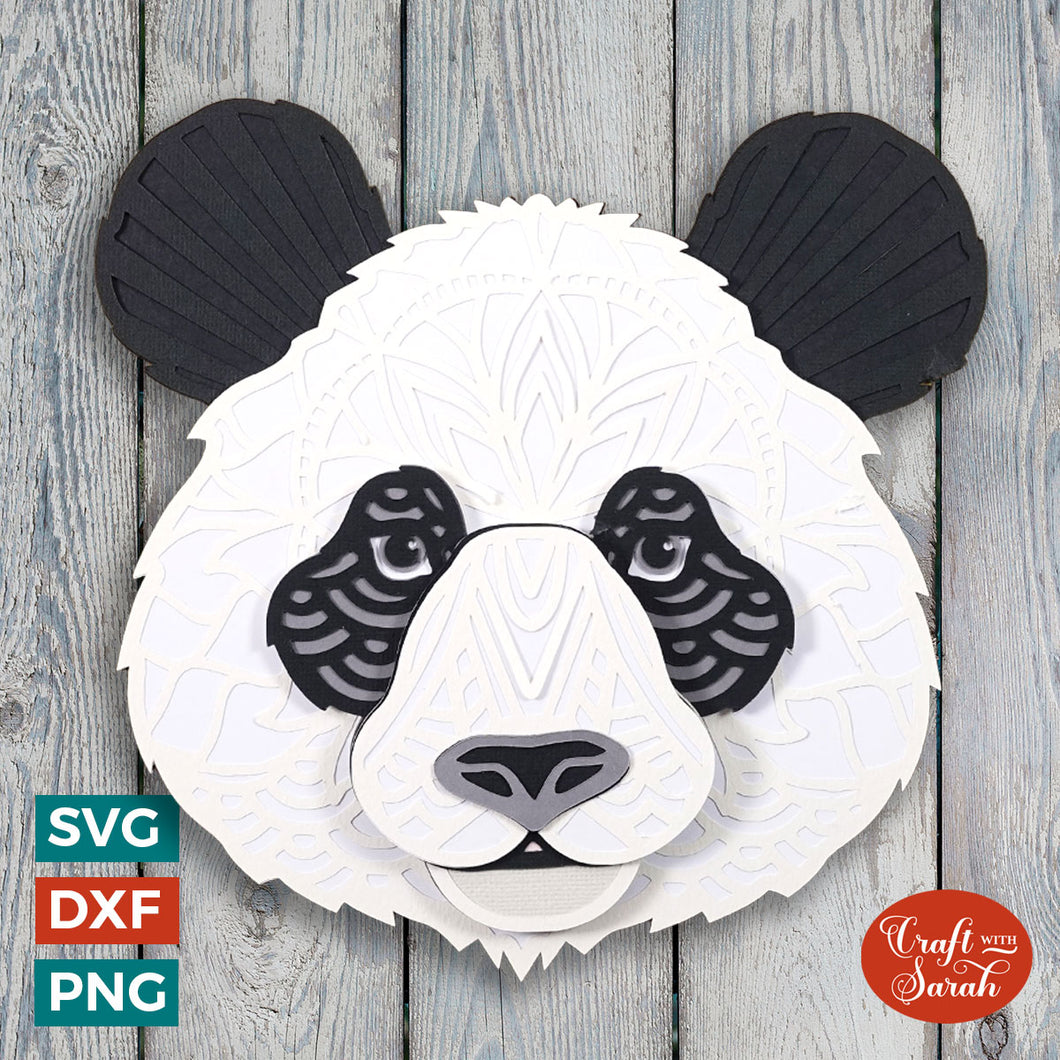 Panda Mandala Head SVG | Layered Panda Mandala Head Cutting File