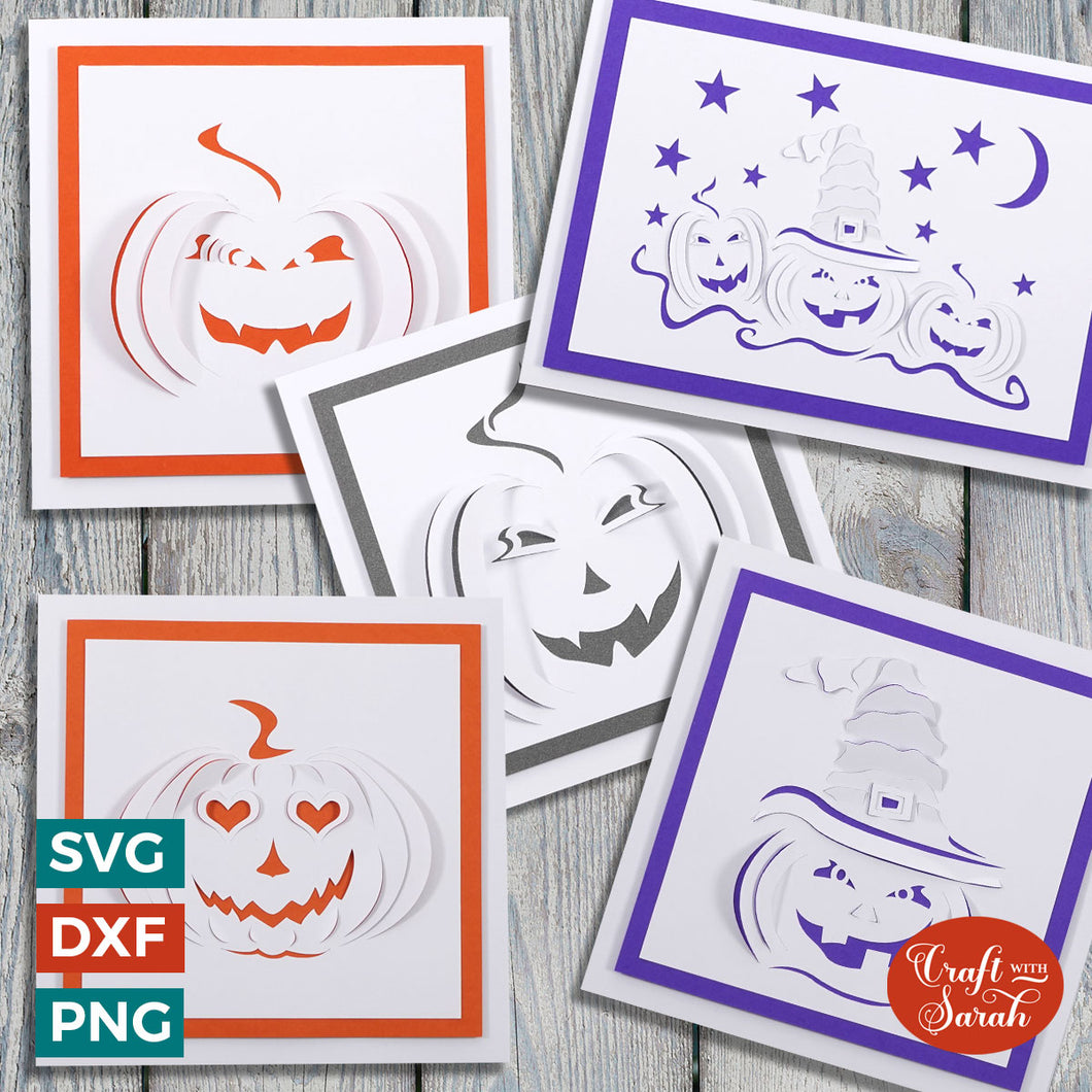 5 Popout Halloween Pumpkin Card SVGs | Jack O Lantern Cut & Fold Cards
