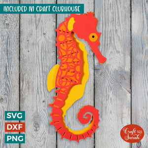 Seahorse SVG | 3D Layered Sea Horse Ocean Animal SVG