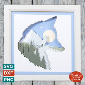 Snow Wolf Shadow Box | Winter Wolf Cutting File