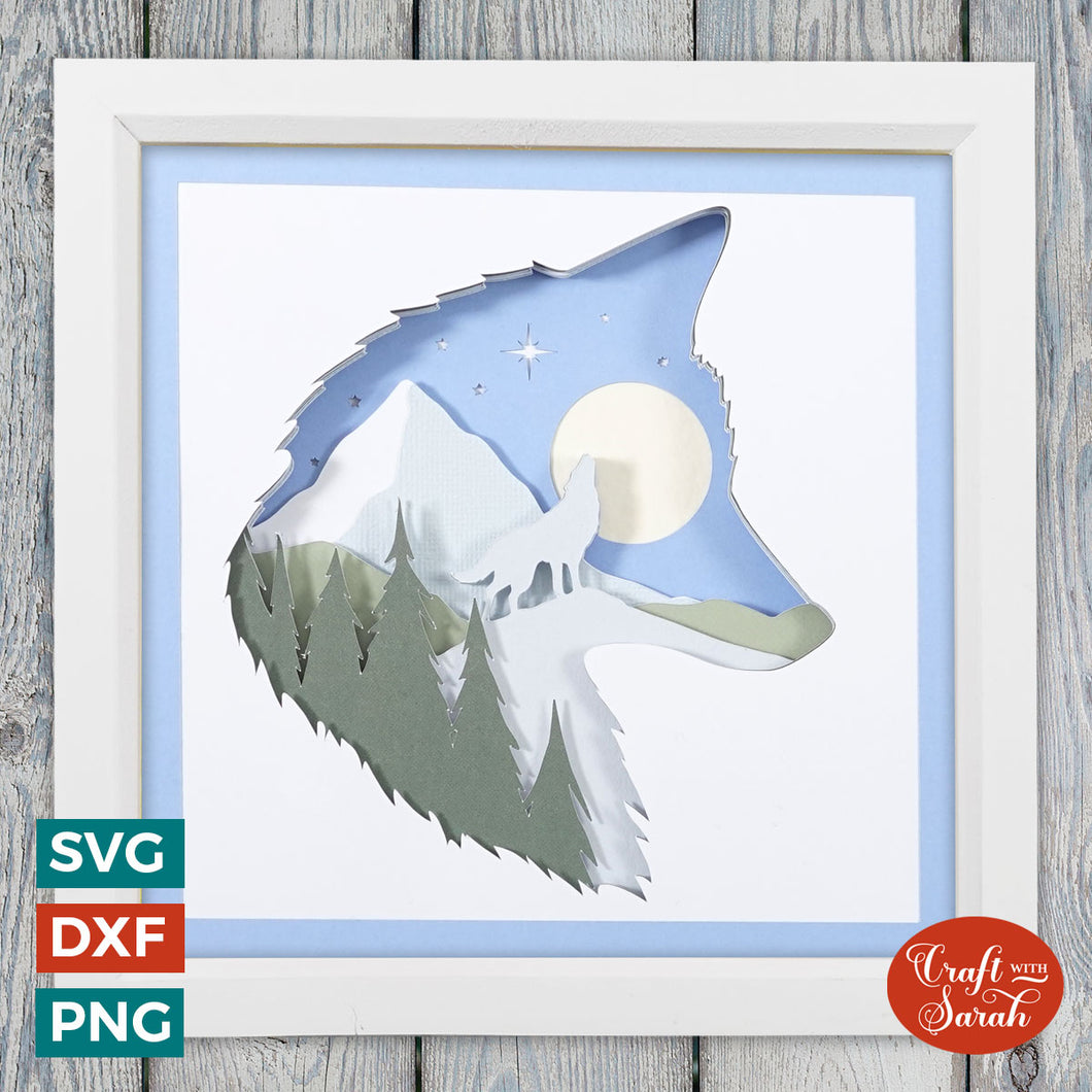 Snow Wolf Shadow Box | Winter Wolf Cutting File