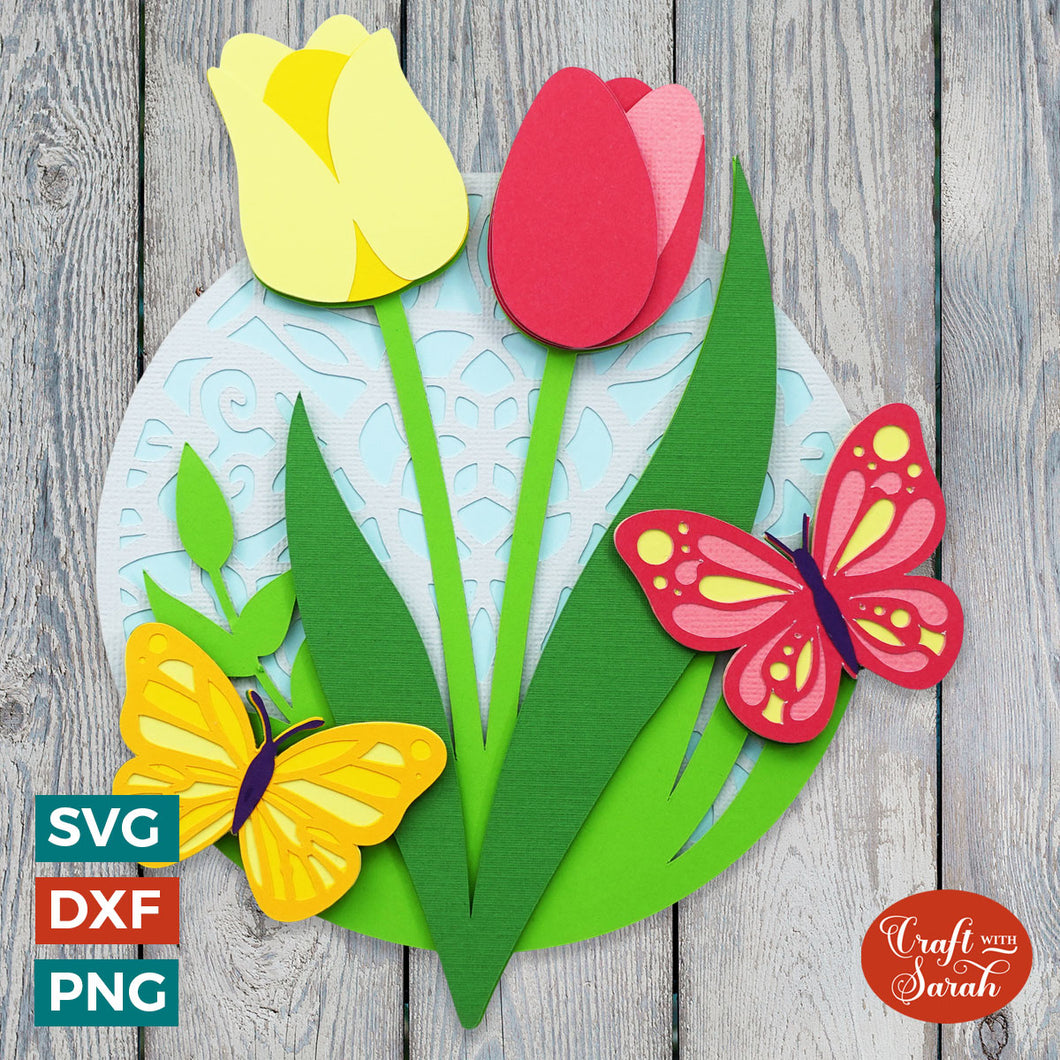 Spring Tulips & Butterflies SVG | 3D Easter SVG