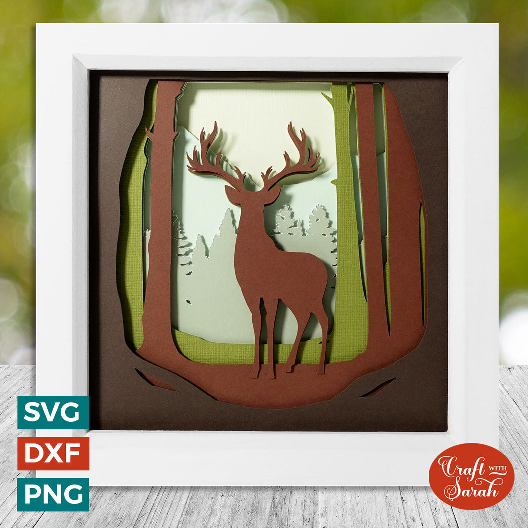Woodland Stag Shadow Box | Stag in Forest Cutting File