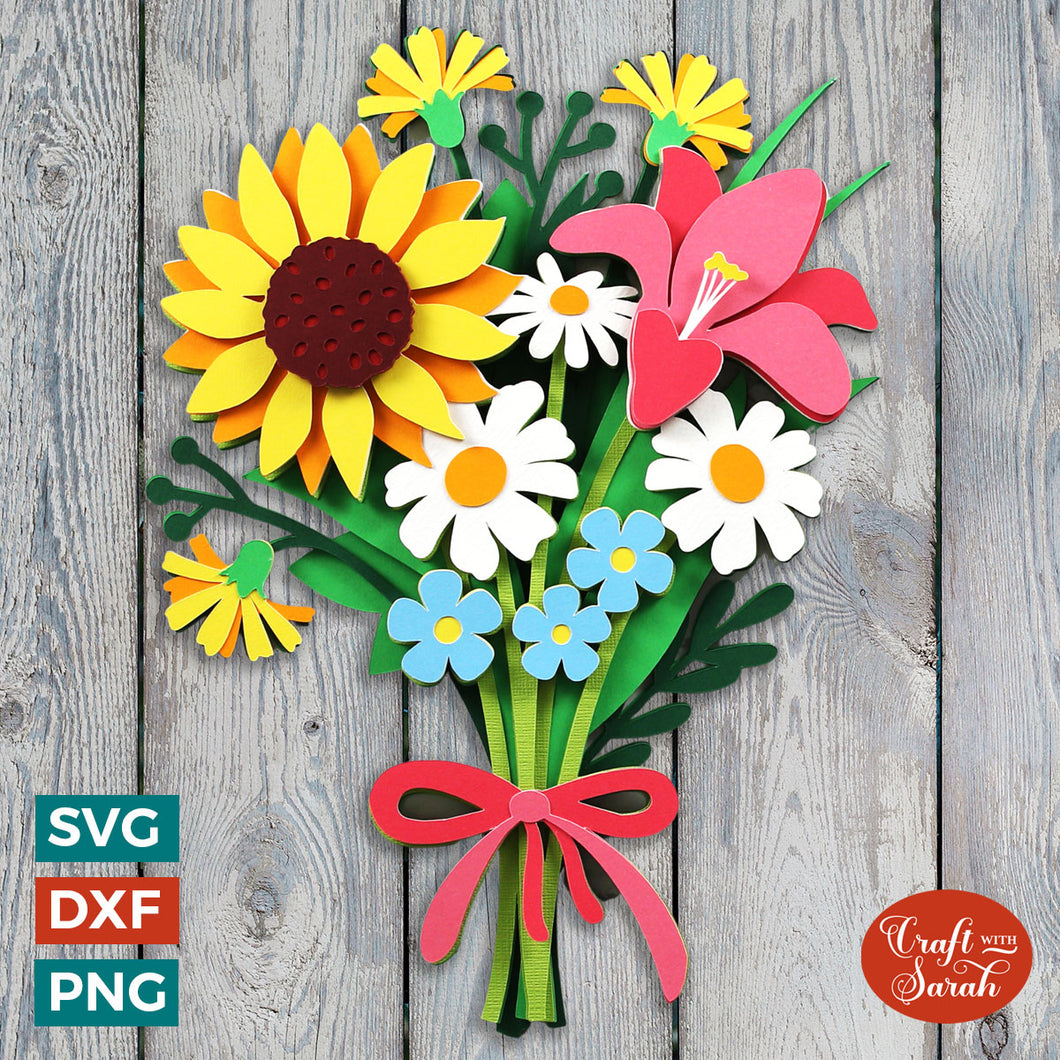Summer Flower Bouquet SVG | Layered Bunch of Flowers SVG