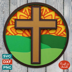 Mandala Sunset Cross SVG | 3D Easter SVG