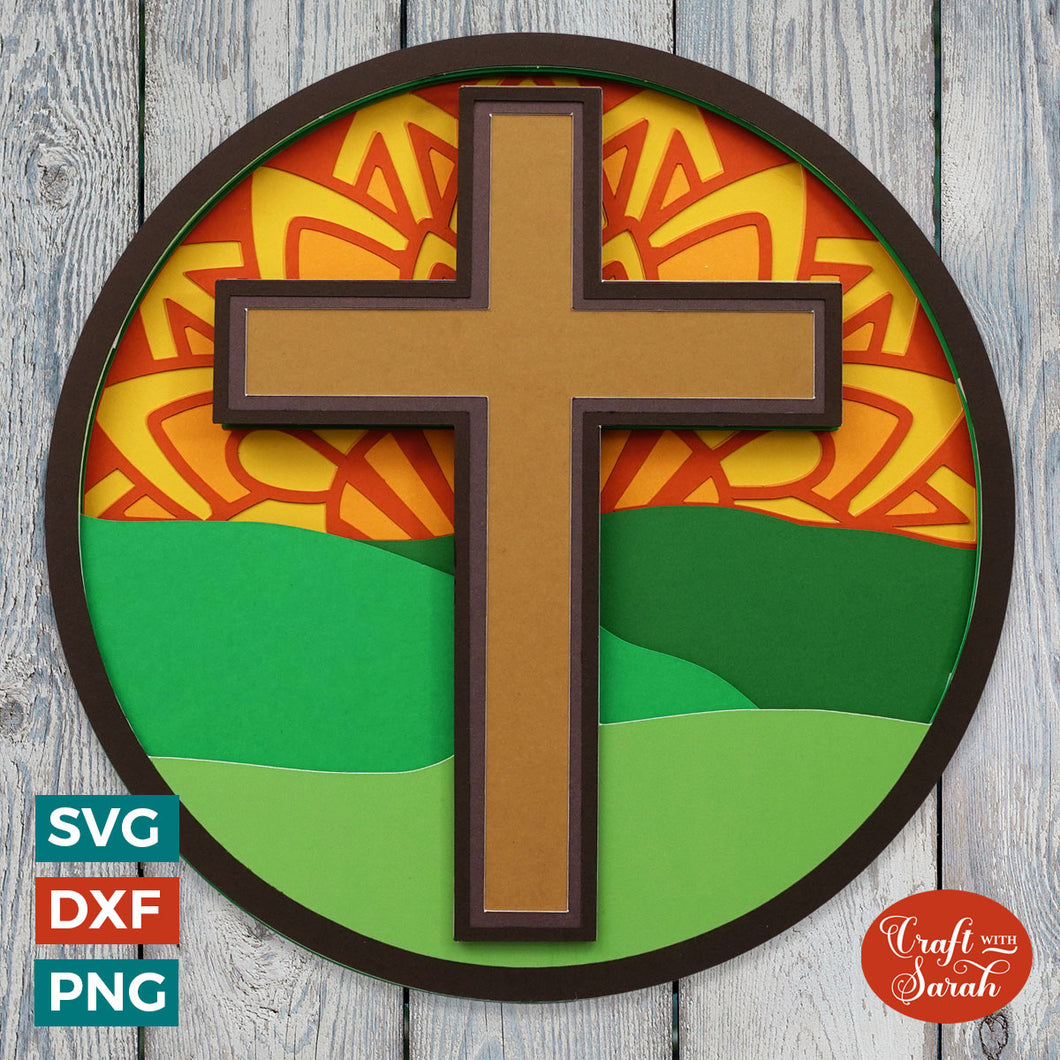 Mandala Sunset Cross SVG | 3D Easter SVG