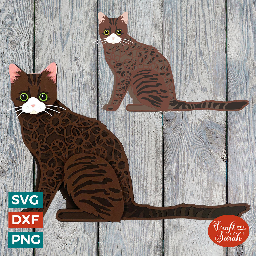 Tabby Cat SVG | Layered Tortoiseshell Cat Cutting File