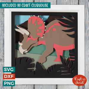 Triceratops SVG | Layered Dinosaur Shadow Box SVG