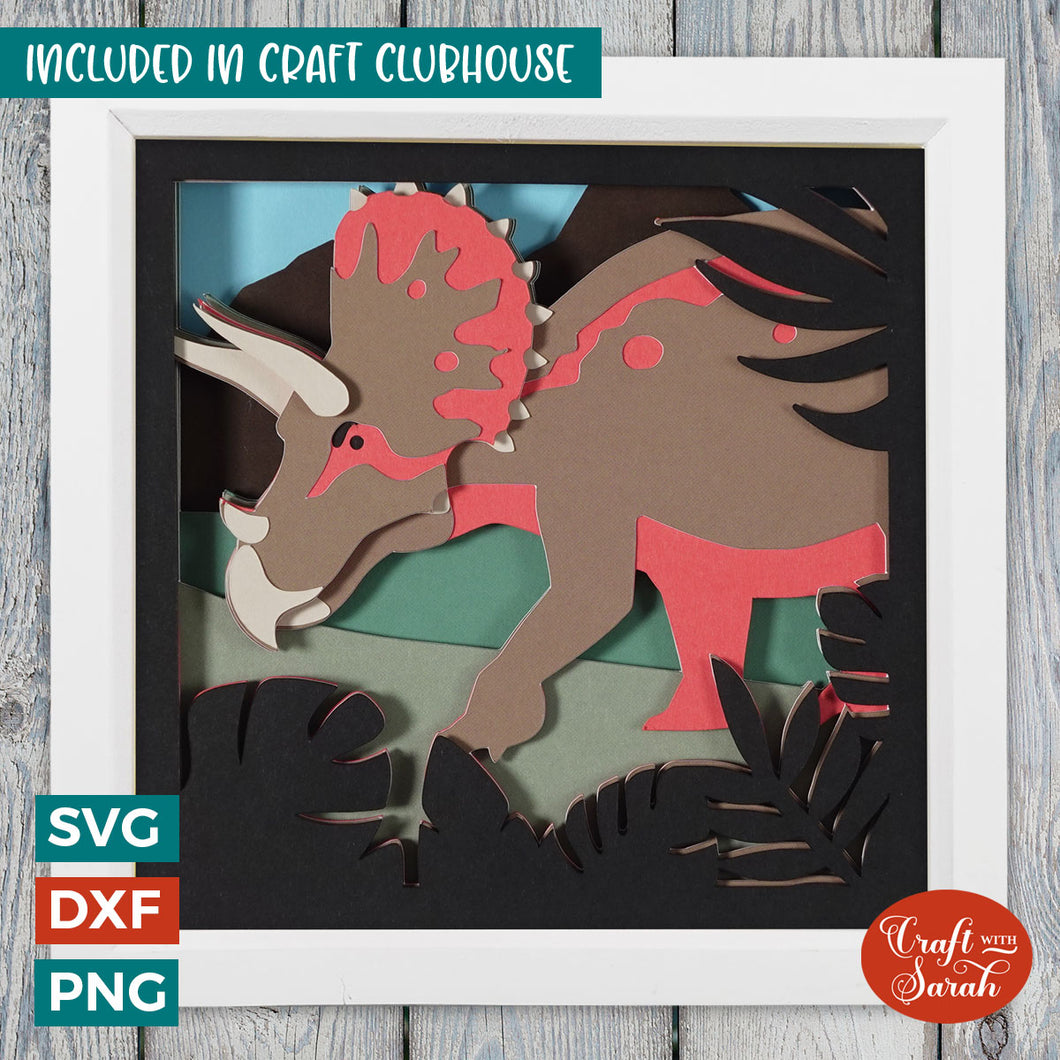 Triceratops SVG | Layered Dinosaur Shadow Box SVG