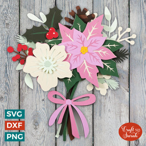 Winter Bouquet SVG | Layered Poinsettia Flowers SVG