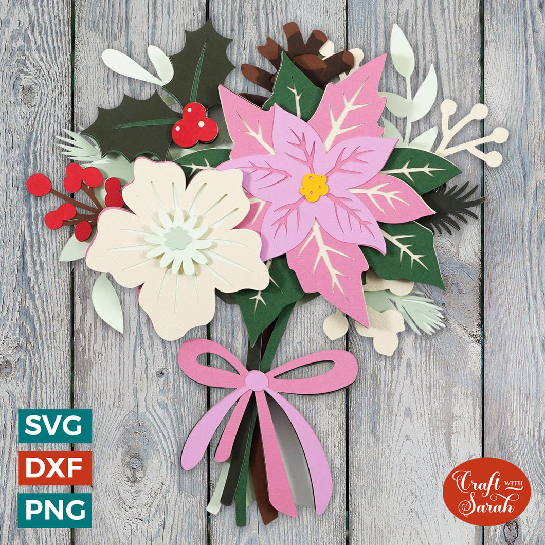 Winter Bouquet SVG | Layered Poinsettia Flowers SVG