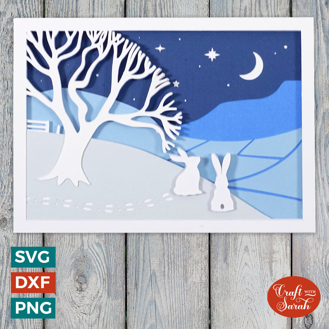 Winter Bunnies Greetings Card Cut File