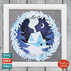 Winter Cottage Shadow Box | Winter Hygge Scene Cutting File