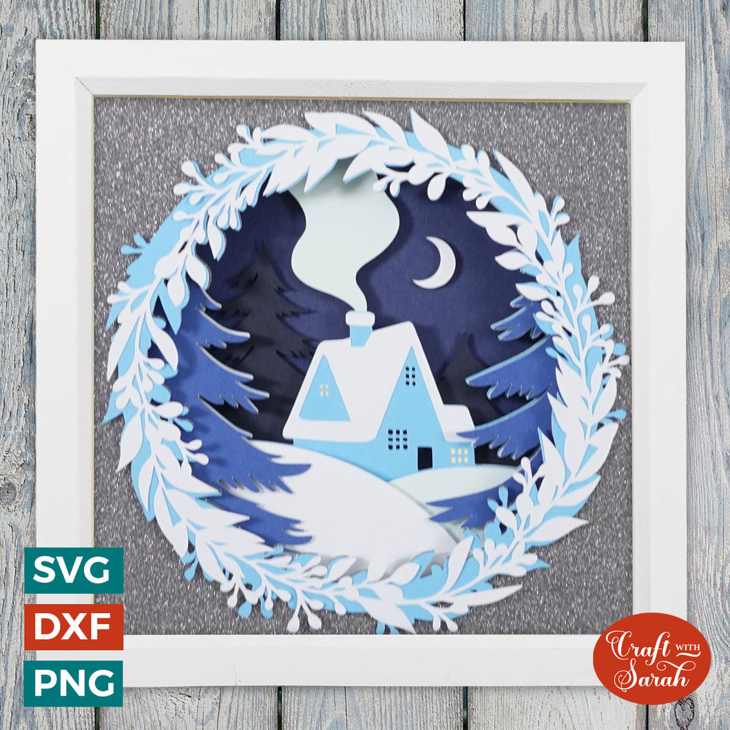 Winter Cottage Shadow Box | Winter Hygge Scene Cutting File
