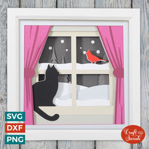 Winter Window Shadow Box | Cat in Window Cutting File