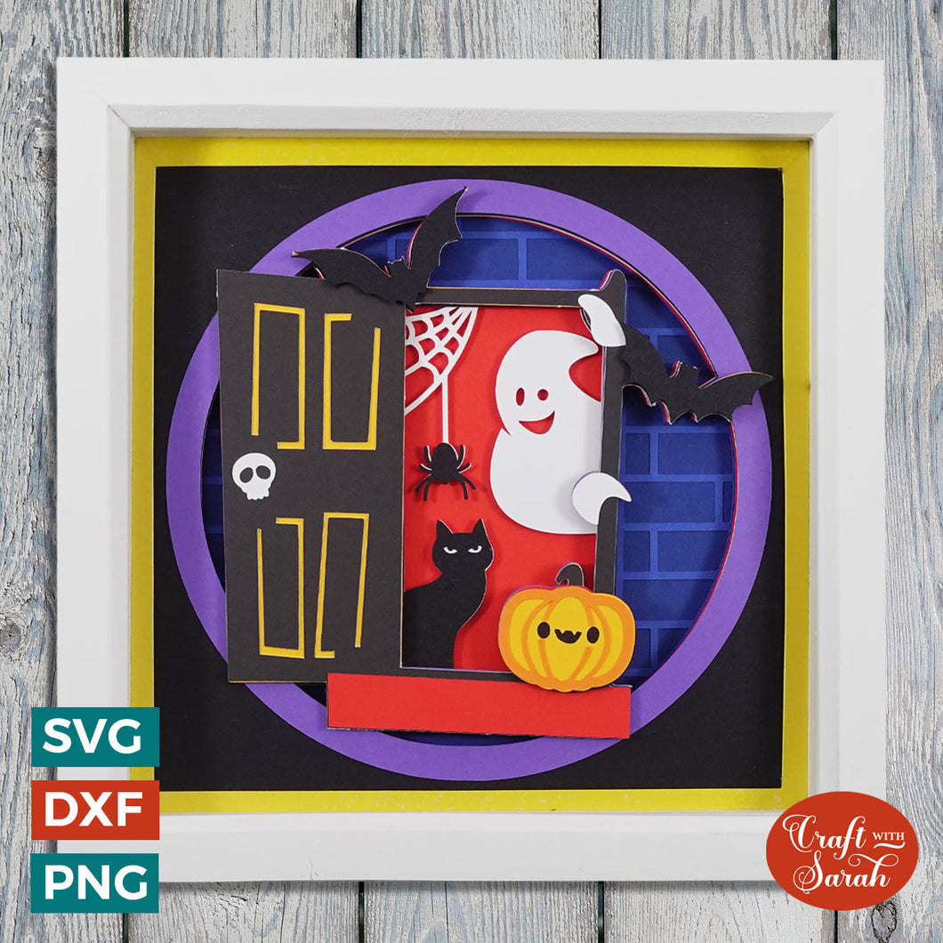 Halloween Shadow Box SVG | Peeking Ghost Door Layered SVG