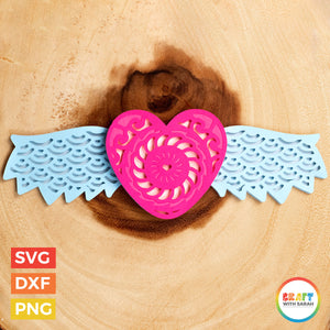 Winged Heart SVG | Layered Heart with Wings Cutting File