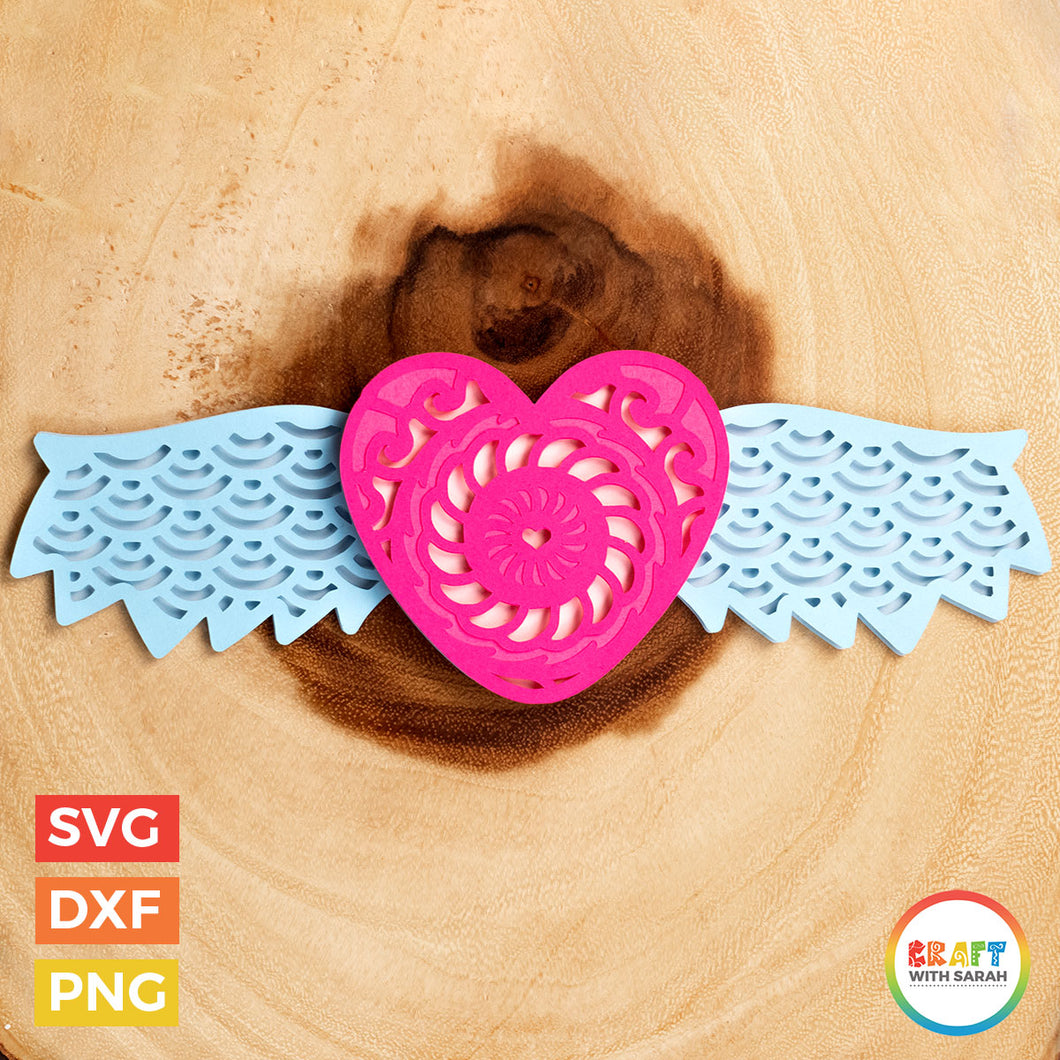 Winged Heart SVG | Layered Heart with Wings Cutting File